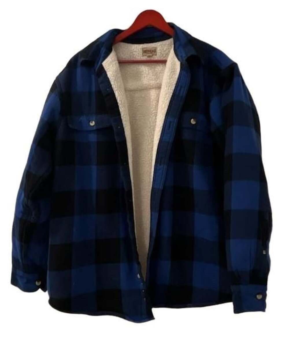 RedHead Sherpa Lined Flannel Shirt Size XL Blue Black Plaid Jacket Shacket